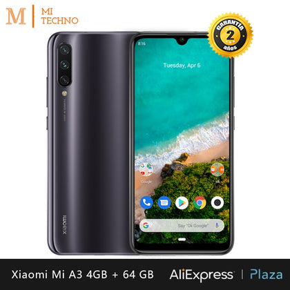 Xiaomi Mi A3 Smartphone (4 hard GB RAM, 64 hard GB ROM, phone mobile, free, new, cheap, battery 4030 mAh, Triple camera 48MP) [Global Version]