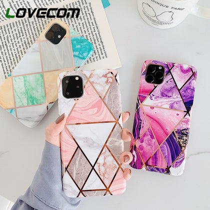LOVECOM Geometric Marble Phone Cases For iPhone 11 Pro Max XR XS Max 6 6S 7 8 Plus X Soft IMD Electroplated Back Cover Coque