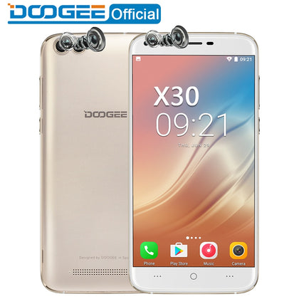 DOOGEE X30 Mobile phone Quad Camera 2x8.0MP+2x5.0MP Android 7.0 3360mAh 5.5'' HD MTK6580A Quad Core 2GB RAM 16GB ROM Smartphone